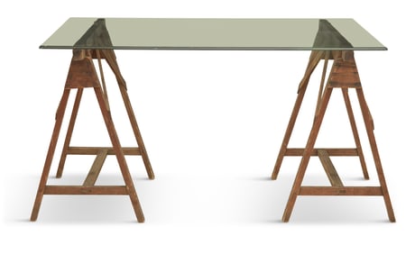 Custom Glass-Top Trestle Desk