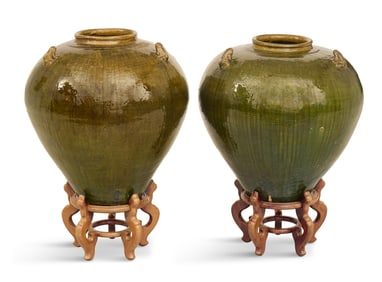 Pair of Large Asian Alkaline-Glazed Vessels