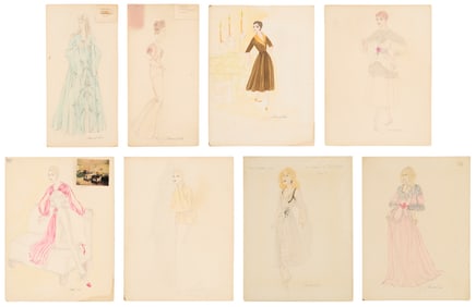 Group of Eight Motion Picture Fashion Drawings