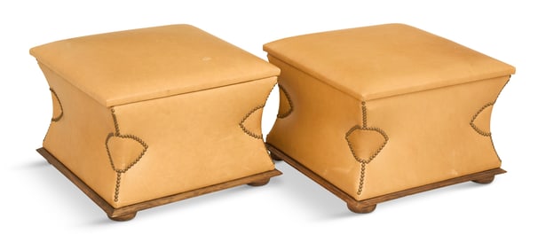 Pair of Leather Ottomans