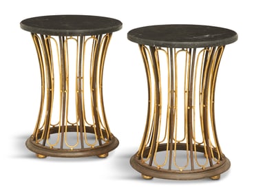 Pair of Gilbert Poillerat Marble-Top Tables