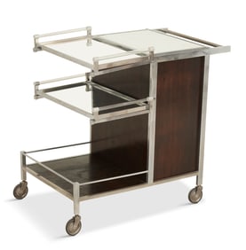 Mid-Century Modern Steel and Rosewood Bar Cart