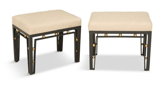 Pair of Metal and Brass Stools, After Jean Royere