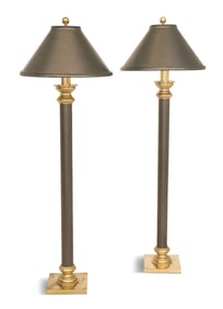 Pair of Stiffel Brass & Faux Leather Floor Lamps