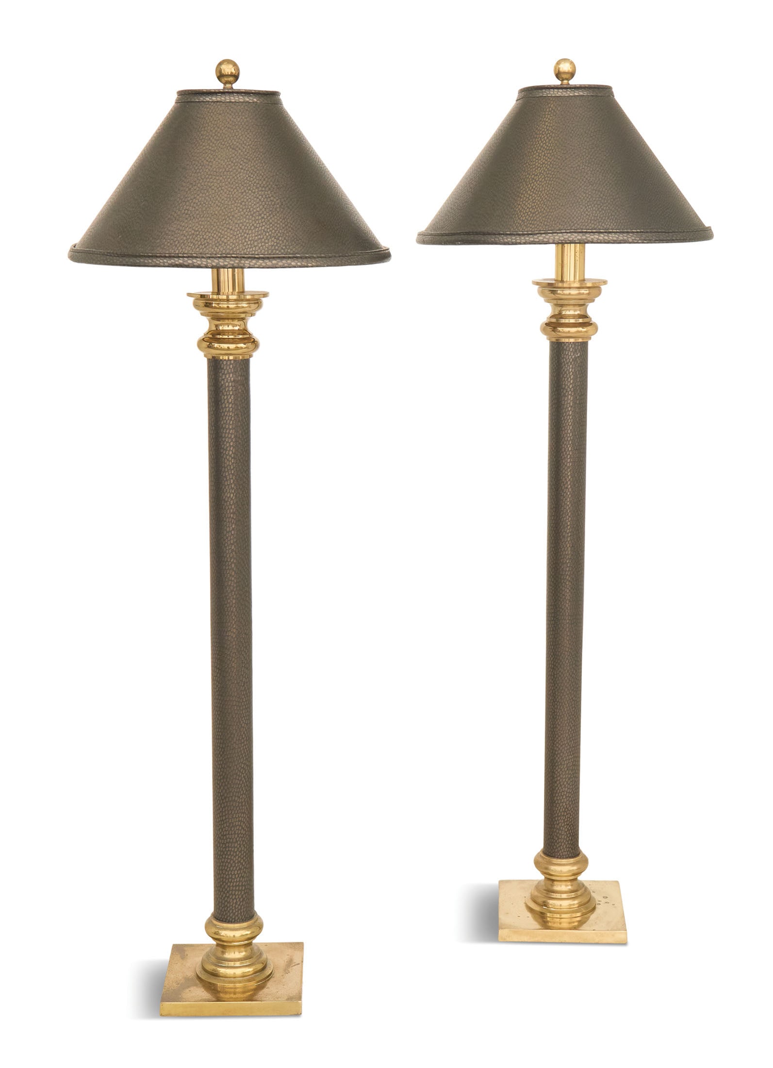 Pair of Stiffel Brass & Faux Leather Floor Lamps (1 of 2)