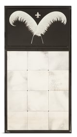 Vaccaro Steel and Glazed Panel Beveled Mirror