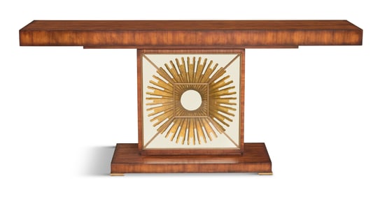 Large Art Deco-Style Eglomise Yew Wood Console