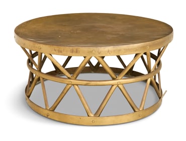 Mid-Century Modern Brass Drum-Form Table