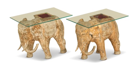 Pair of Gilt-Metal Elephant-Form Drinks Tables