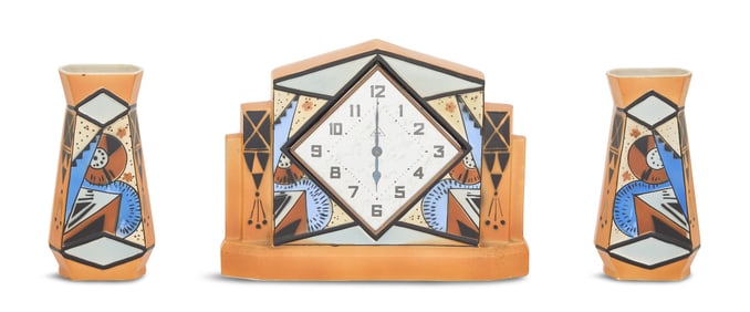 S.A. La Majolique Wasmuel Pottery Clock Set