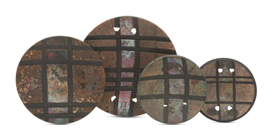 Four Eugene Esquierdo Pottery Raku-Glazed Dishes