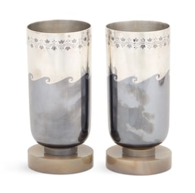 Pair of French Art Deco Silver and Agate Vases