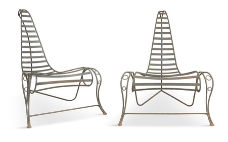 Pair of Iron and Strap-Metal Spine Chairs