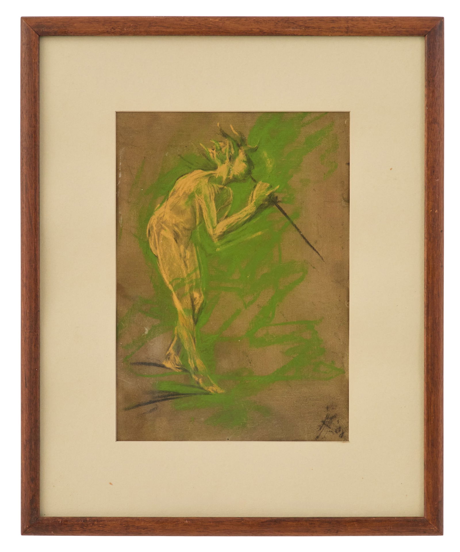 Malvina Cornell Hoffman (American, 1887-1966): Malvina Cornell Hoffman(American, 1887-1966)"Faun", 1908pastel on paperinitialed and dated lower right.Matted, glazed and framed.sight 12" x 8-1/2", framed 19-1/4" x 16"