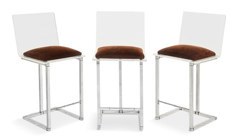Three Chromcraft Acrylic and Chrome Bar Stools