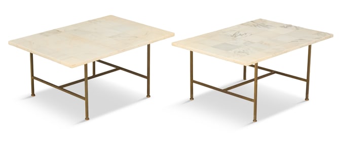 Mid-Century Modern Brass and Marble Side Tables