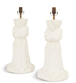 Pair of White Plaster Lamps