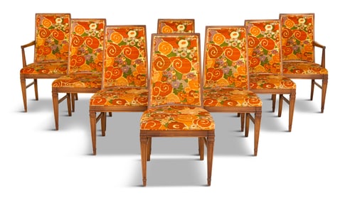 Suite of Eight Mediterranean Pecan Dining Chairs