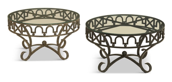 Pair of Iron and Glass-Top Cocktail Tables