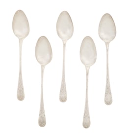 Five Boston Federal Coin Silver Teaspoons