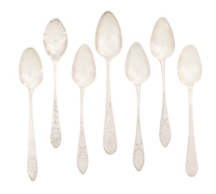 Seven Federal "Bright-Cut" Coin Silver Teaspoons
