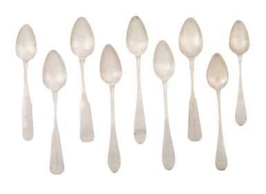 Nine Federal New England Coin Silver Teaspoons
