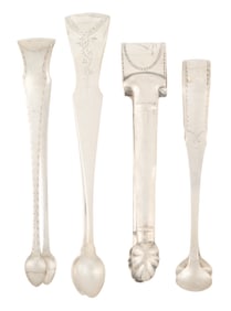 Four Federal Coin Silver Sugar Tongs