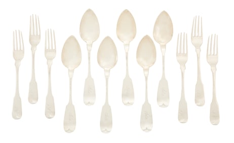 New York City "Fiddle" Coin Silver Flatware