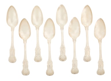 Eight "Queen's" Pattern Coin Silver Tablespoons
