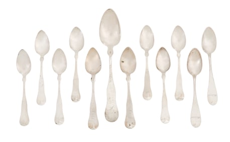 Twelve New England Coin Silver Spoons