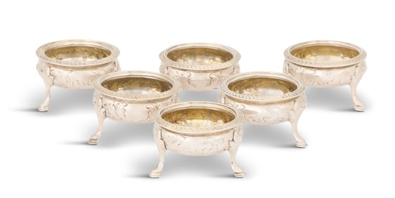 Six Philadelphia Coin Silver Cauldron Salts