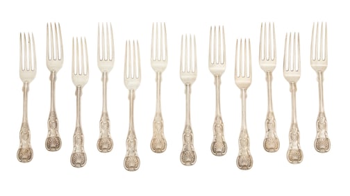 Twelve Bailey & Co. "King's" Coin Silver Forks
