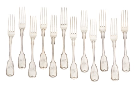 12 Philadelphia "Fiddle Thread" Coin Silver Forks