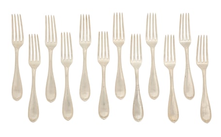 12 J.E. Caldwell Coin Silver "Bead" Dinner Forks