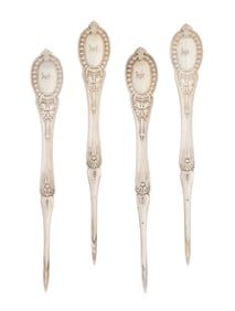 Four Henry Hebbard "Mask" Coin Silver Nut Picks