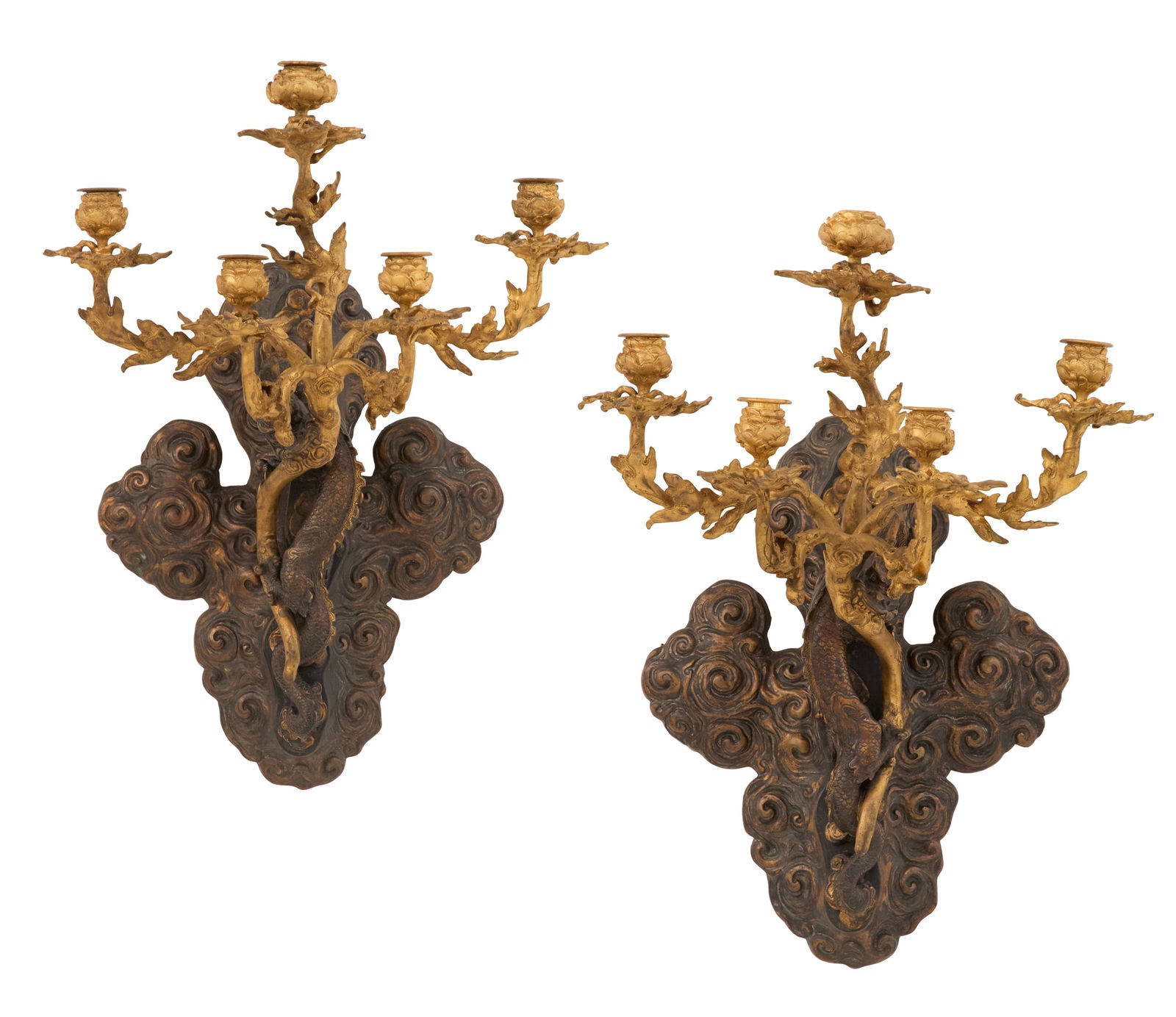 Pair of French Bronze Aesthetic Sconces