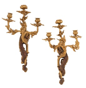 Pair of French Bronze Aesthetic Sconces