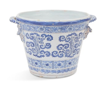 Large Blue-and-White Faience Planter