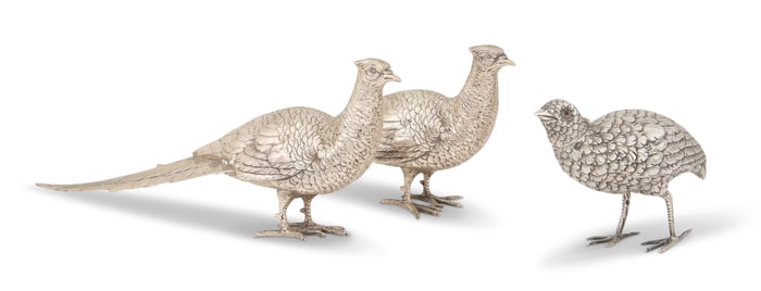Three Silver Game Bird Table Garnitures