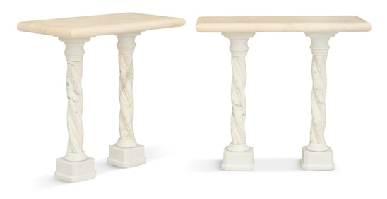 Pair of Marble and Cast-Stone Console Tables