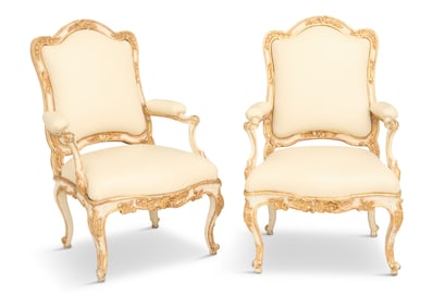 Pair of Italian Rococo Polychrome Fauteuils