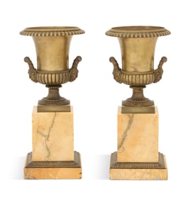 Pair of Bronze and Marble Garniture Urns