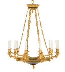 Patinated and Gilt-Bronze Chandelier
