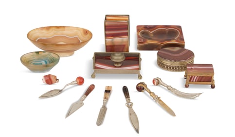 Collection of Thirteen Agate and Metal Objects