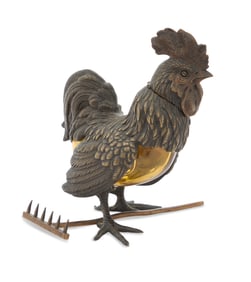 Bronze and Glass Cockerel-Form Decanter