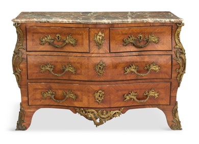 Regence Inlaid Kingwood and Marble-Top Commode
