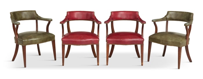Two Pairs of Mahogany and Leather Club Chairs