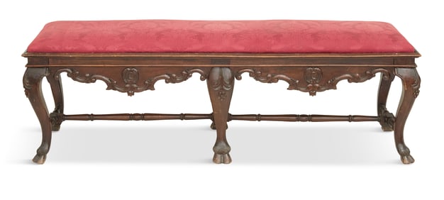 Northern Italian Carved Walnut Long Bench