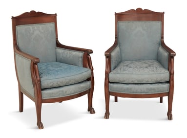 Pair of Empire-Style Mahogany Bergeres