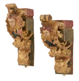 Pair of Italian Venetian Wooden Figural Corbels